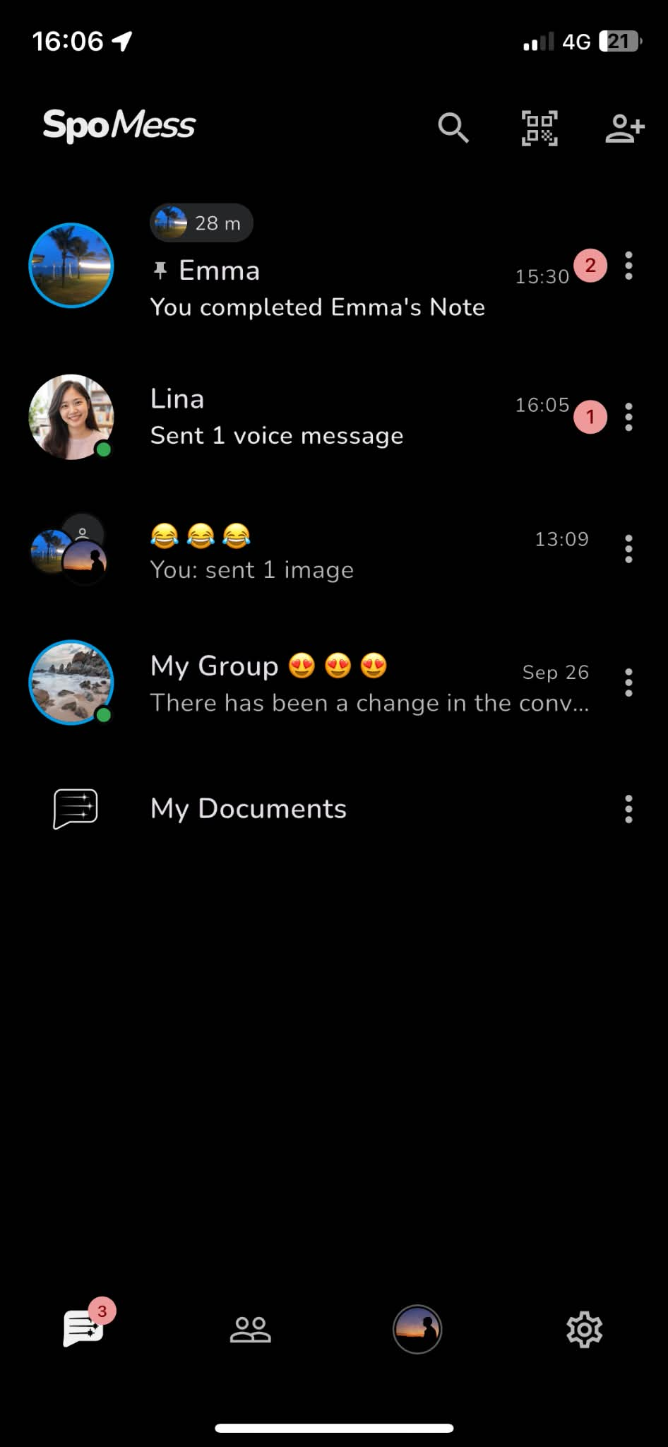 SpoMess conversation list